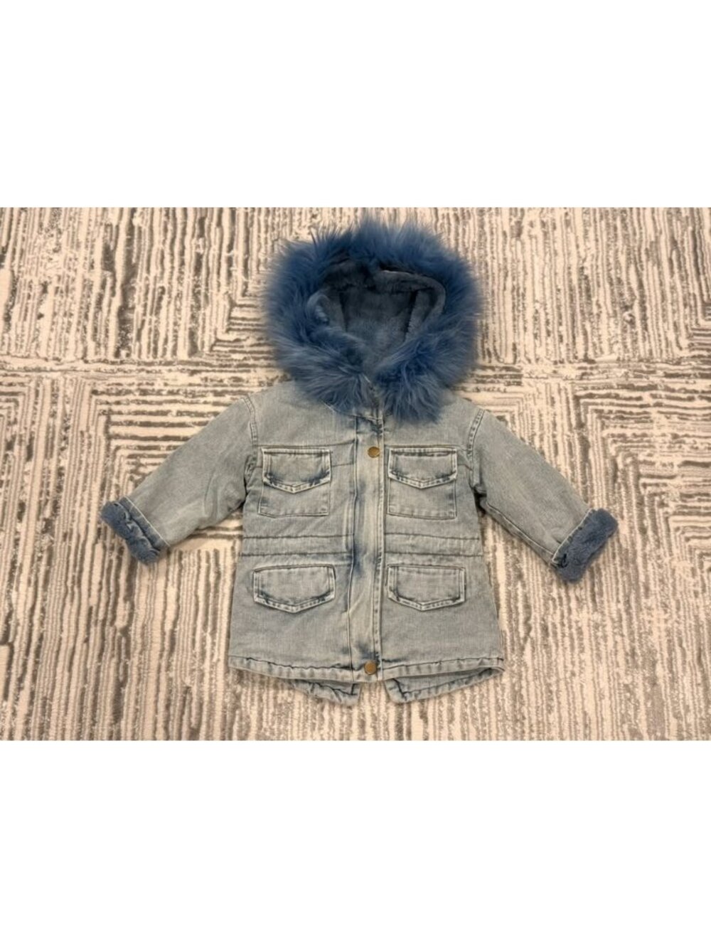 Alex and Nova toddler girls 2T blue denim Winter Sherpa Lined Boutique coat